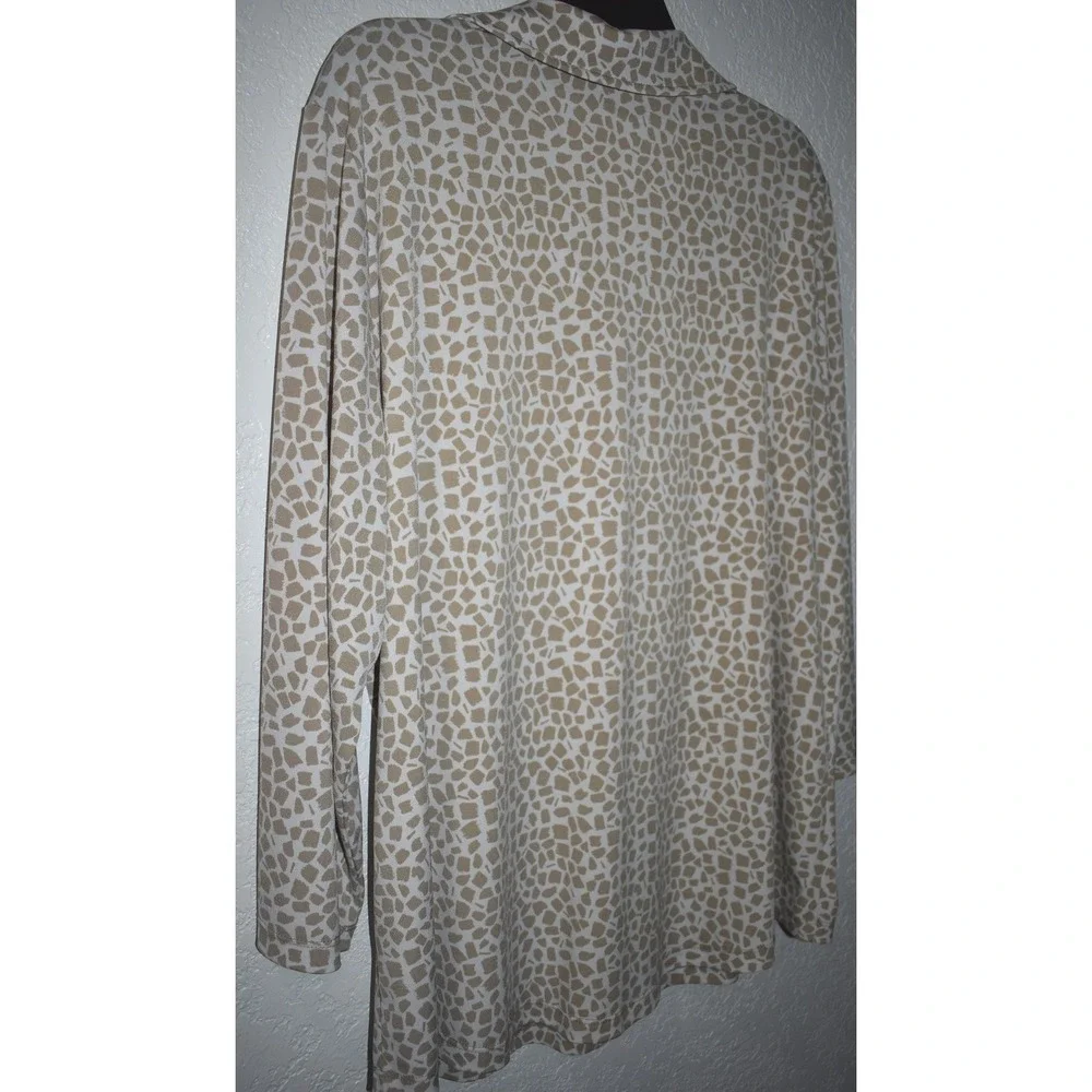 Susan Graver XL Stretch Blouse Button Front Mosaic Print 3/4 Sleeve Tan White - Picture 11 of 16